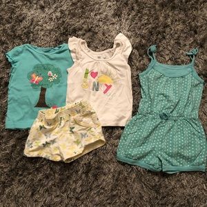 Size 4 2 tops, 1 pair of shorts, and a romper